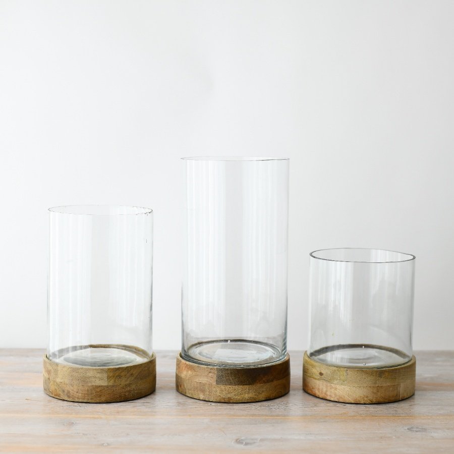 Decorative Glass and Wood Vessel Set