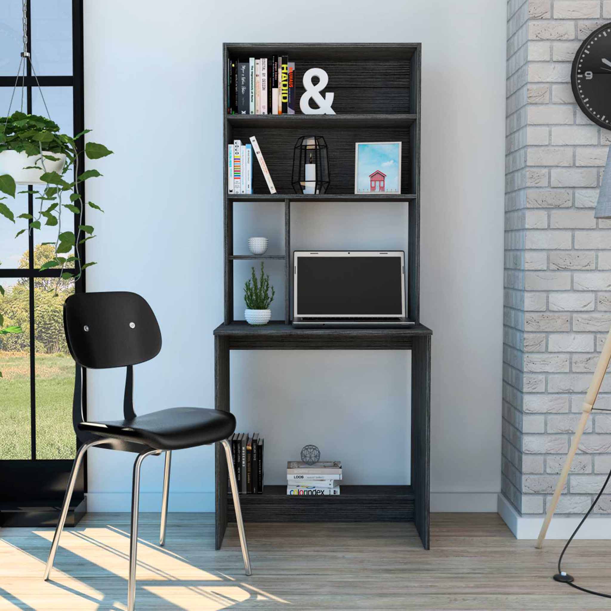 Modern Compact Home Office Desk with Shelving