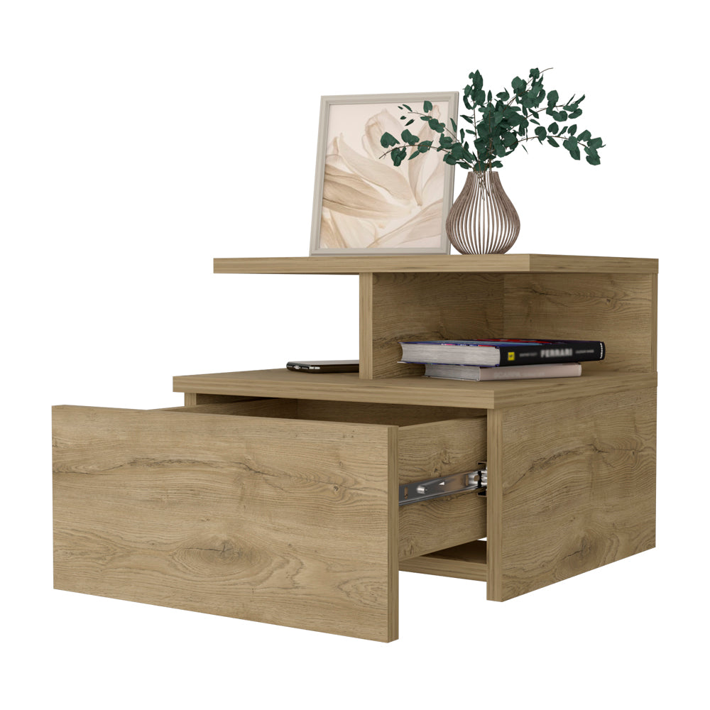 Modern Floating Nightstand with Drawer and Shelves