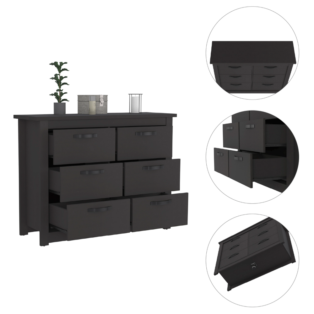 Contemporary Six Drawer Double Dresser with Superior Top